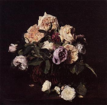 Henri Fantin-Latour : Roses in a Basket on a Table